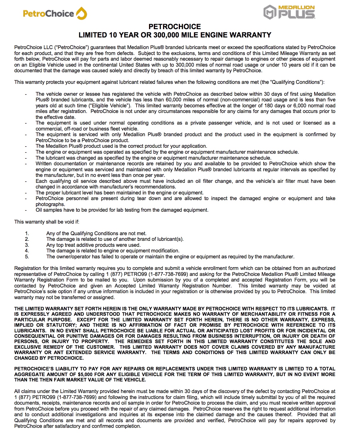 PetroChoice Limited 10 Year of 300,000 Mile Engine Warranty PDF