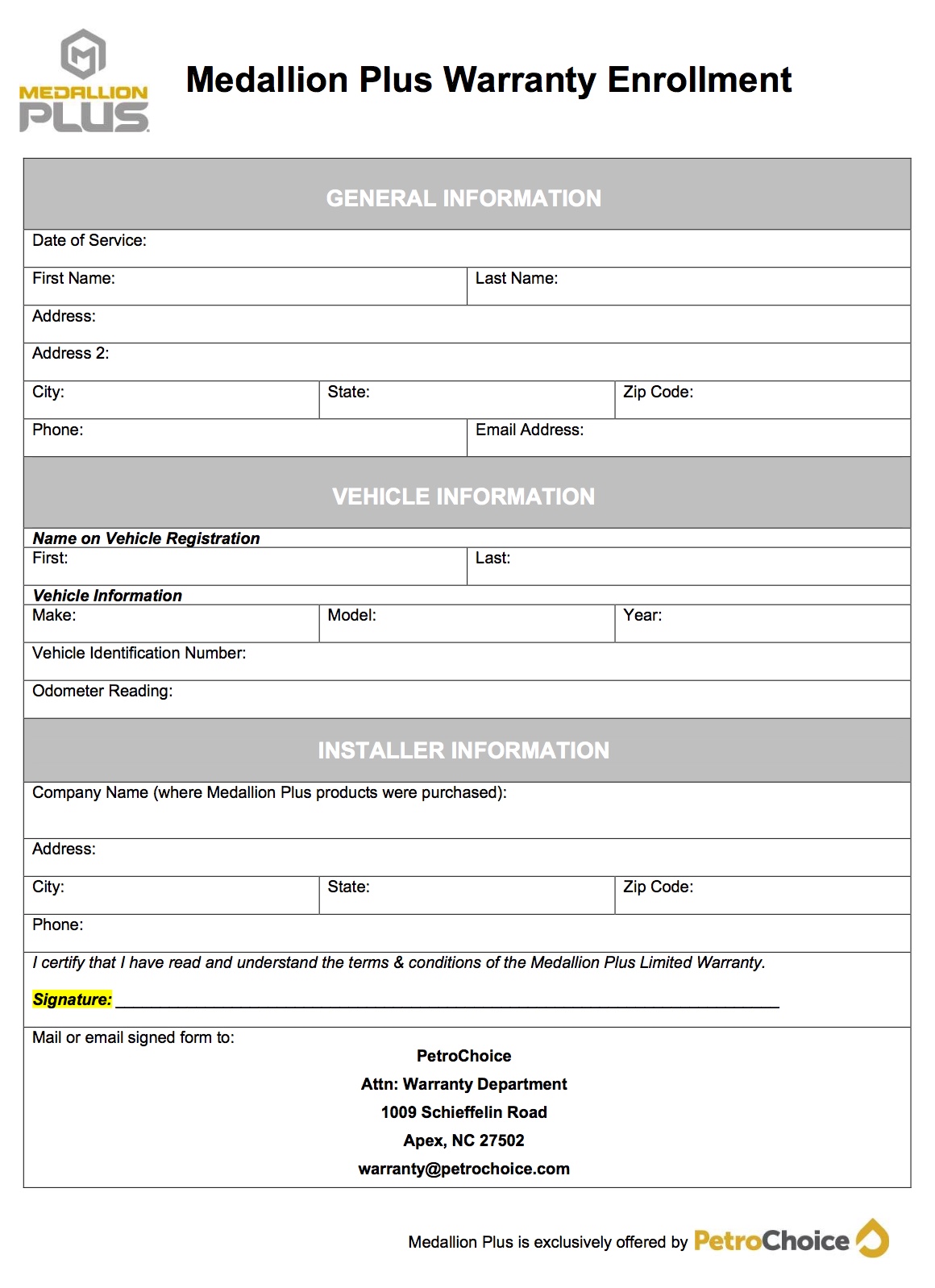 Medallion Plus Warranty Enrollment